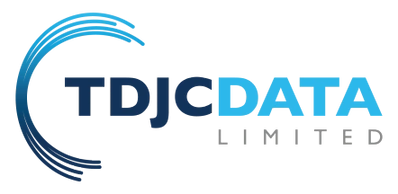 Logo of TDJC Data Limited with blue and black design on a white background